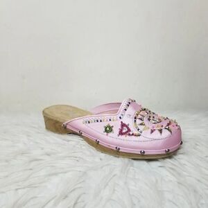 Coasters beaded slip on mules satiny